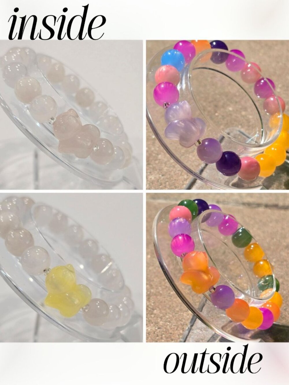 Handmade ✦ Color‑Changing UV Reactive Bracelet ✦ Shift White to Color Cat Accent